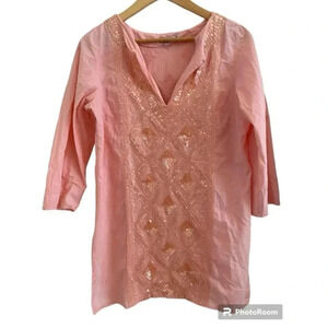 Calypso St. Barth Peach Pink Sequin Tunic